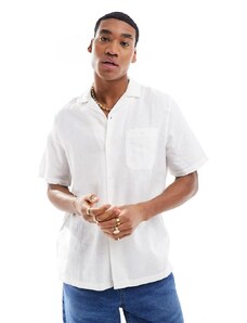 ASOS DESIGN - Camicia in lino con vestibilità comoda e rever bianca-Bianco