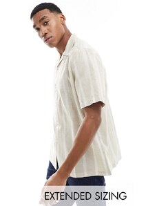ASOS DESIGN - Camicia vestibilità comoda con rever in misto lino beige a righe-Neutro