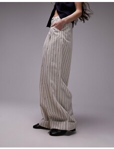 Topshop - Pantaloni a fondo ampio color écru a righe con risvolto sull'orlo-Bianco