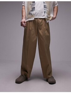 Topman - Pantaloni a fondo ampio in cotone compatto color pietra-Neutro