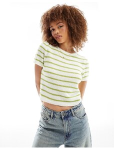 ASOS DESIGN - T-shirt mini verde a righe in maglia a coste larghe-Multicolore