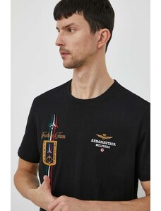 Aeronautica Militare t-shirt in cotone uomo colore nero con applicazione