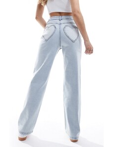 Miss Selfridge - Jeans dritti lavaggio candeggiato con tasca a forma di cuore-Blu