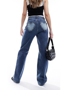 Miss Selfridge - Jeans dritti lavaggio blu scuro con tasca a cuore
