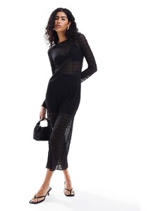 Vero Moda - Vestito lungo nero a maniche lunghe in pizzo trasparente
