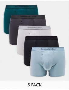 Abercrombie & Fitch - Confezione da 5 boxer aderenti verdi e blu con elastico con logo in vita tono su tono-Multicolore
