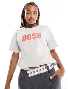 BOSS Orange BOSS - T-shirt bianco sporco con logo vistoso