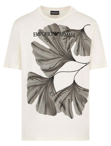 Emporio Armani T-shirt in jersey con stampa e ricamo fiore stilizzato