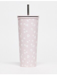 TYPO - Bicchiere in metallo per frullati rosa a fiorellini