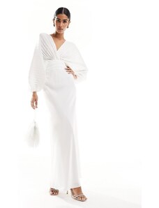 Forever New - Vestito lungo da sposa color avorio in raso a pieghe-Bianco