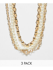 Icon Brand - Seasonal - Confezione di 3 collane dorate con perle-Oro