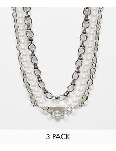 Icon Brand - Seasonal - Confezione di 3 collane argentate con perle-Argento