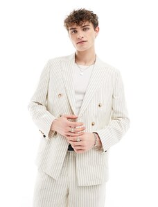 Twisted Tailor - Giacca da abito doppiopetto color crema con motivo gessato-Bianco