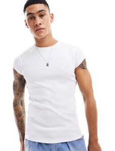 ASOS DESIGN - T-shirt attillata bianca con maniche ad aletta-Bianco