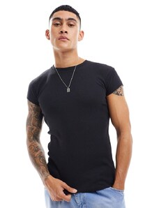 ASOS DESIGN - T-shirt attillata nera con maniche ad aletta-Nero