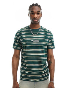 Columbia - CSC - T-shirt verde scuro a righe con logo ricamato