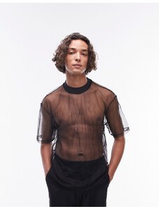 Topman - T-shirt a maniche corte oversize in rete nera-Nero
