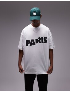 Topman - T-shirt super oversize bianca con stampa "Paris"-Bianco