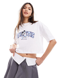 Miss Selfridge - T-shirt con stampa Disney di Topolino e scritta “Athletic”-Bianco