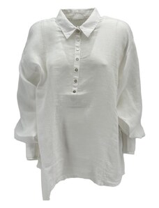 120% Lino camicia donna in lino bianco con maniche a sbuffo