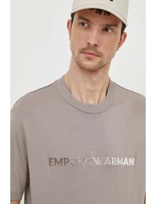 Emporio Armani t-shirt in cotone uomo colore beige con applicazione