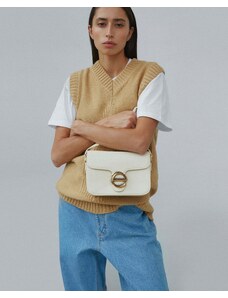 Women's Small Light Beige Handbag with Gold Hardware made of Leather Estro ER00113337