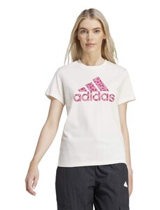 T-shirt bianca da donna con logo effetto animalier rosa adidas W Animal GT