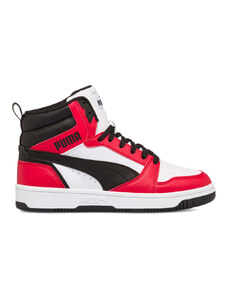 Sneakers alte bianche, rosse e nere da ragazzo Puma Rebound V6 Mid Jr