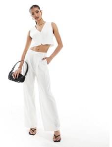 In The Style - Pantaloni sartoriali con fondo ampio crema gessato in coordinato-Bianco