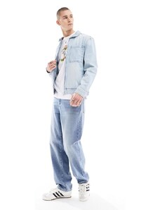 River Island - Giacca di jeans con zip blu chiaro