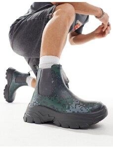 ASOS DESIGN - Stivali da pioggia grigio antracite con stampa di monogramma e suola spessa-Verde