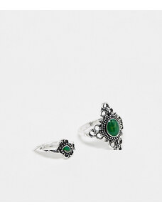 Reclaimed Vintage - Confezione da 2 anelli unisex con pietra di agata sintetica-Verde