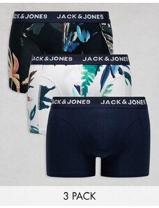 Jack & Jones - Confezione da 3 boxer aderenti bianchi con stampa a fiori-Blu navy