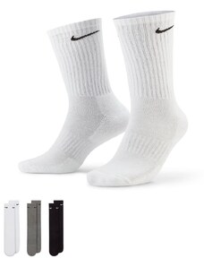 Nike Training - Everyday Cushioned - Confezione da 3 paia di calzini imbottiti bianchi, grigi e neri-Multicolore