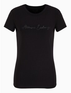 T-shirt nera donna armani exchange slim fit logo glitter 3dyt27 s