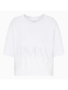 T-shirt cropped bianca donna armani exchange in misto cotone fiammato 3dyt33 s