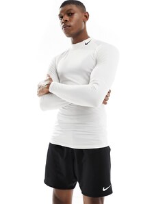 Nike Training - Pro - T-shirt attillata a maniche lunghe bianca con collo alto-Bianco