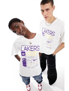 Nike Basketball - NBA Unisex LA - T-shirt unisex bianca con stampa Lakers multicolore-Bianco