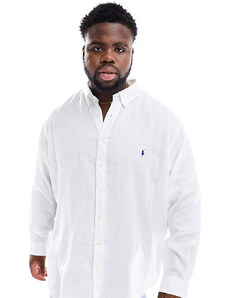 Polo Ralph Lauren Big & Tall - Icon - Camicia classica oversize bianca in lino con logo-Bianco