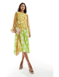 Never Fully Dressed - Vestito midi a fiori e leopardato con maniche lunghe a contrasto-Multicolore