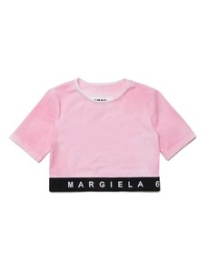 MM6 MAISON MARGIELA KIDS T-shirt cropped rosa orlo logato