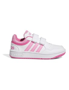 Sneakers bianche e rosa da bambina con doppio velcro adidas Hoops 3.0 CF C