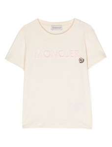 MONCLER KIDS T-shirt bianca logo a rilievo ricamato