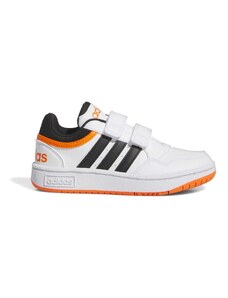 Sneakers bianche da bambino con dettagli neri e arancioni adidas Hoops 3.0 CF C