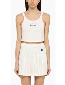 Palm Angels Top cropped bianco in cotone