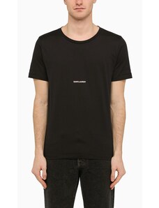 Saint Laurent T-shirt girocollo nera con stampa logo