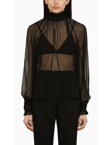 Dolce&Gabbana Camicia nera in seta con dettagli punto smock