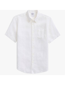 Brooks Brothers Camicia sportiva bianca regular fit in lino irlandese a maniche corte con collo button-down - male Camicie sportive Bianco L