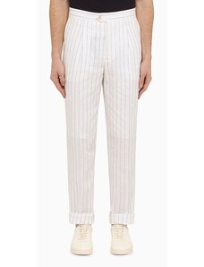 Brunello Cucinelli Pantalone gessato bianca in lino