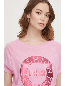 Mos Mosh maglietta con aggiunta di lino colore rosa